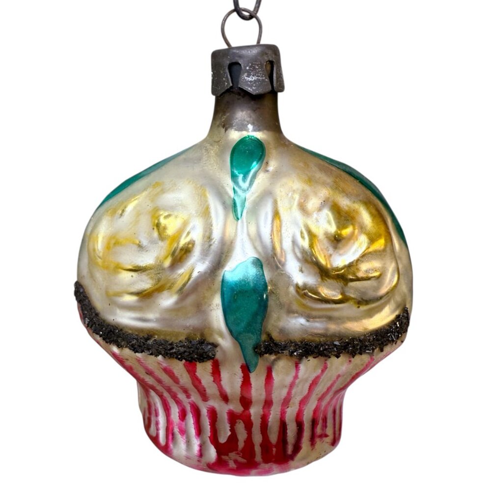 Fantasia Gold Rose Bouquet Mercury Glass Hand Painted Vintage Christmas Ornament